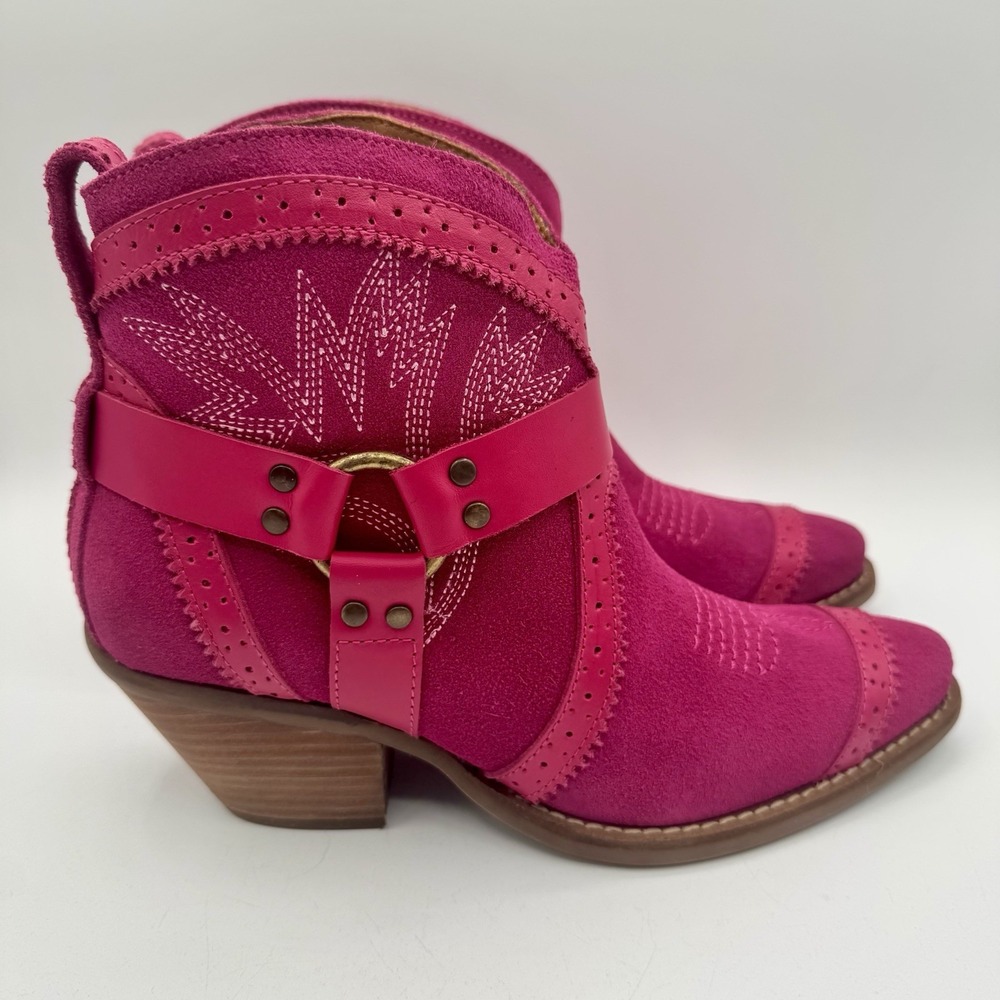 Dingo Gummy Boots Women's Size 7 Pink Suede‎ Harness Western Booties - Picture 5 of 16